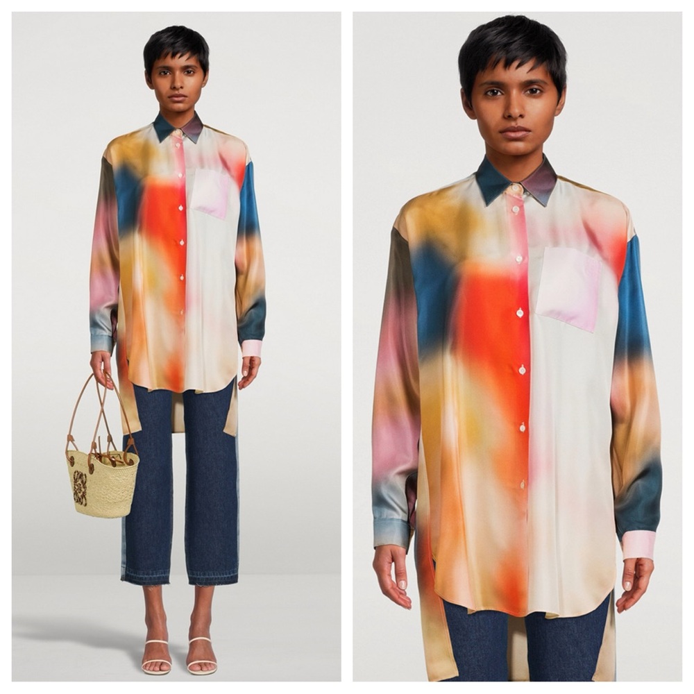Loewe Blur Print Anagram Logo Silk Button Down Shirt
